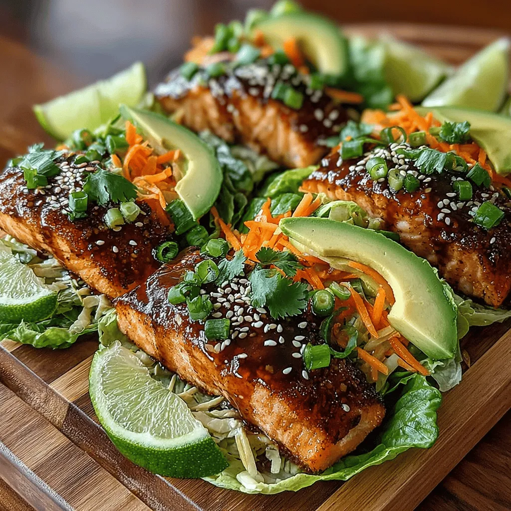 In the world of culinary delights, few dishes can match the vibrant freshness and taste of Sticky Soy Glazed Salmon Lettuce Wraps. This recipe showcases salmon, one of the most nutritious and versatile fish available, enveloped in crisp lettuce leaves, creating a delightful contrast between warm, savory flavors and cool, crunchy textures. Ideal for a light meal or an enticing appetizer, these wraps not only satisfy the palate but also cater to those seeking a healthy dining option.