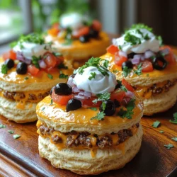 Mini Taco Biscuit Sliders are a delightful fusion of comfort food and vibrant Mexican flavors that are perfect for a casual get-together or a fun family dinner. These bite-sized sliders combine flaky, buttery biscuits with a savory taco filling, topped with fresh ingredients that add a burst of flavor. The combination of textures and tastes makes them an irresistible choice for parties, game days, or a simple weeknight meal. What sets these sliders apart is their versatility; they can be adapted to suit various dietary preferences and flavor profiles, making them a truly inclusive dish.