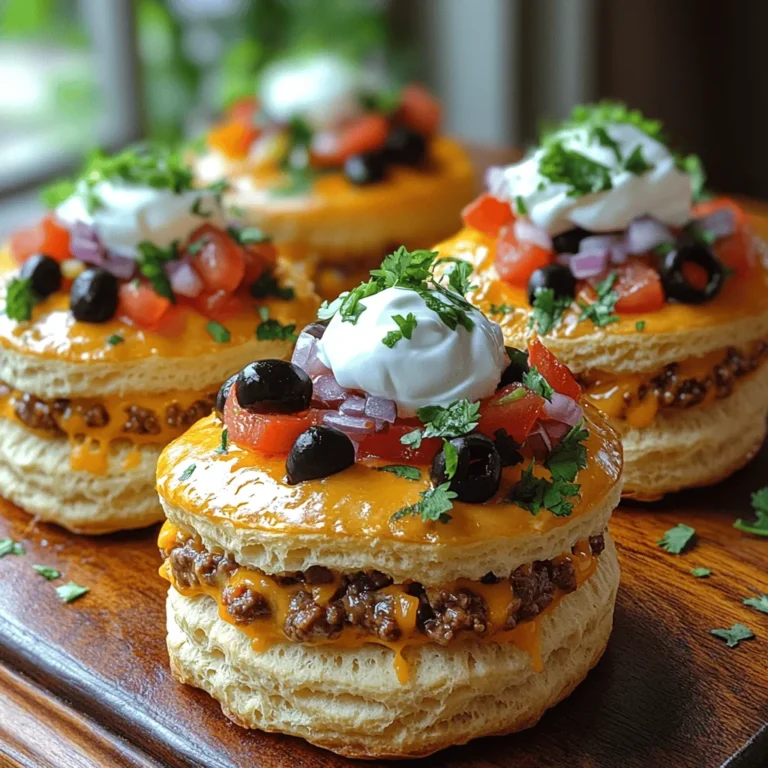 Mini Taco Biscuit Sliders are a delightful fusion of comfort food and vibrant Mexican flavors that are perfect for a casual get-together or a fun family dinner. These bite-sized sliders combine flaky, buttery biscuits with a savory taco filling, topped with fresh ingredients that add a burst of flavor. The combination of textures and tastes makes them an irresistible choice for parties, game days, or a simple weeknight meal. What sets these sliders apart is their versatility; they can be adapted to suit various dietary preferences and flavor profiles, making them a truly inclusive dish.