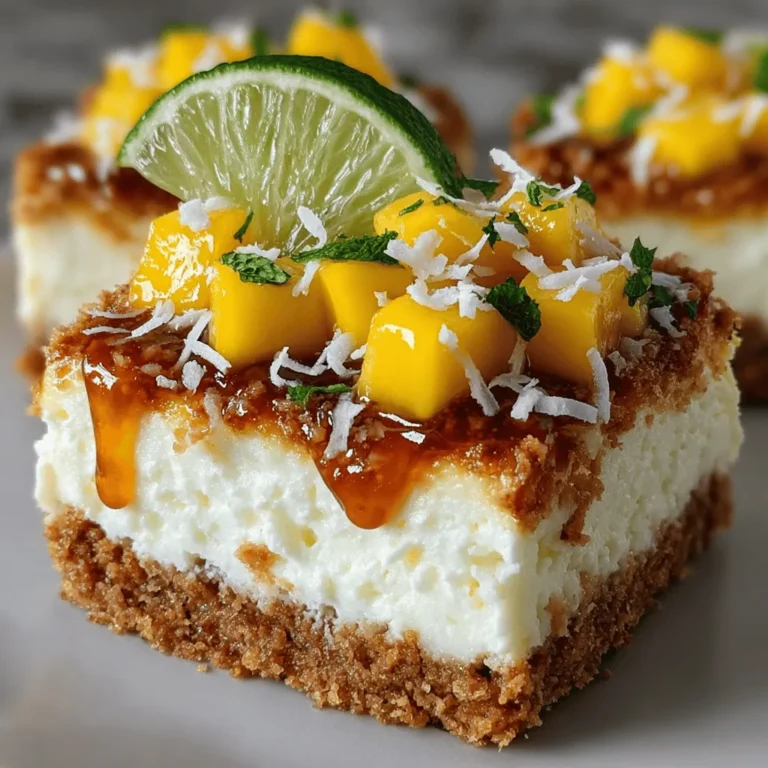 Imagine sinking your teeth into a luscious dessert that transports you straight to a sun-kissed tropical beach. The *Tropical Paradise: No-Bake Mango Coconut Cheesecake Bars* offer just that—a delightful escape into a world of vibrant flavors and creamy textures. This recipe not only dazzles the senses with its stunning combination of sweet mango and rich coconut, but it also embodies the essence of easy, no-bake preparation. Ideal for warm weather or any occasion that calls for a refreshing treat, these cheesecake bars are perfect for both seasoned bakers and kitchen novices alike.