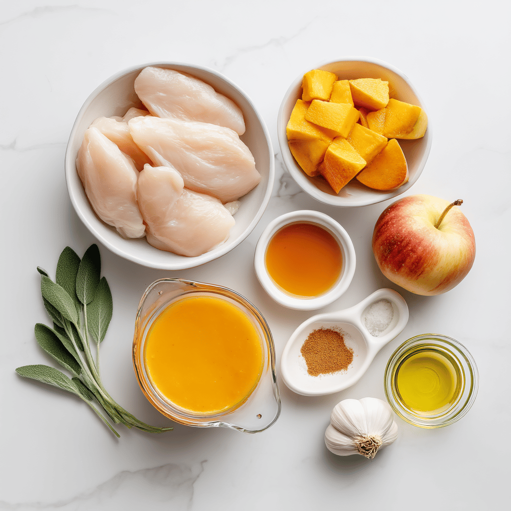 Ingredients for Cozy One-Pan Pumpkin Spice Chicken with Sweet Apples