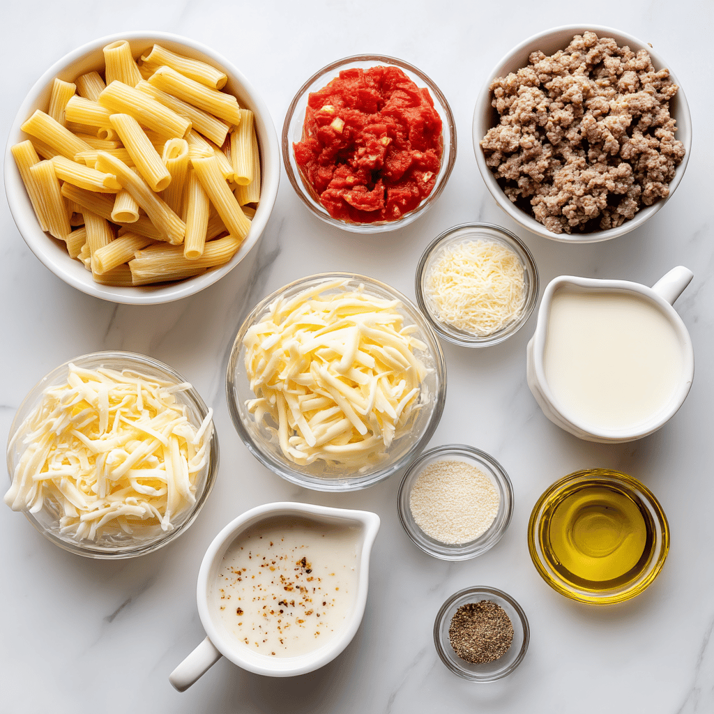 Ingredients for Quick & Creamy Cheesy Casserole: Hearty Autumn Comfort in 30 Minutes